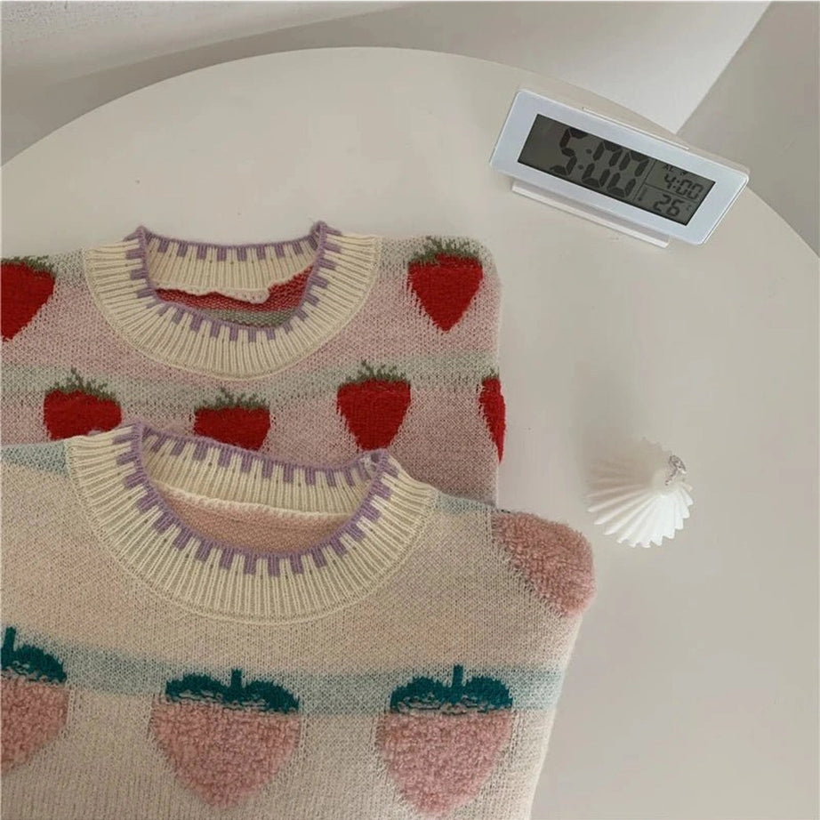 Retro Strawberry Fields Knit Sweater Shoptery