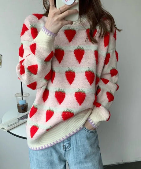 Strawberry Fields Knit Sweater - Sweaters