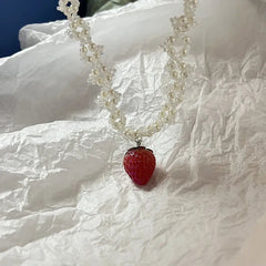 Coquette Strawberry Pearl Charm Necklace Shoptery
