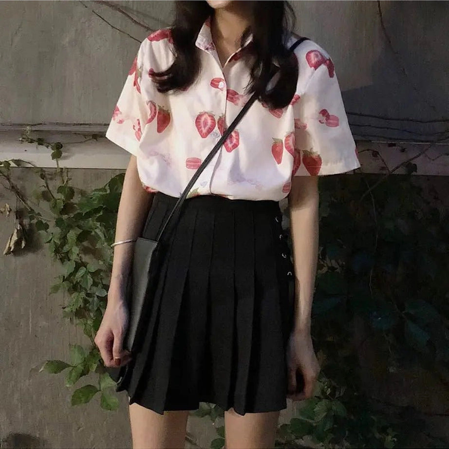 Aesthetic Strawberry Print Casual Shirt Shoptery