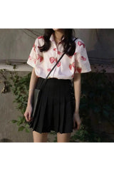 Aesthetic Strawberry Print Casual Shirt Shoptery