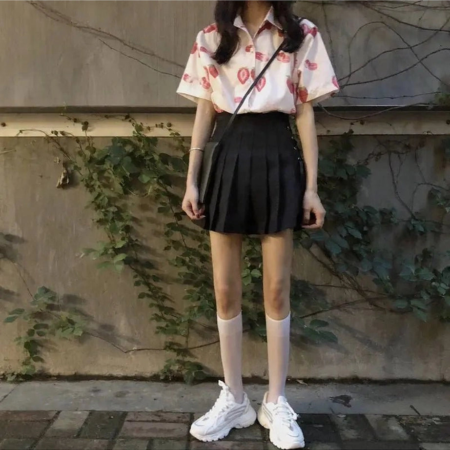 Aesthetic Strawberry Print Casual Shirt Shoptery