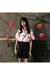Aesthetic Strawberry Print Casual Shirt Shoptery