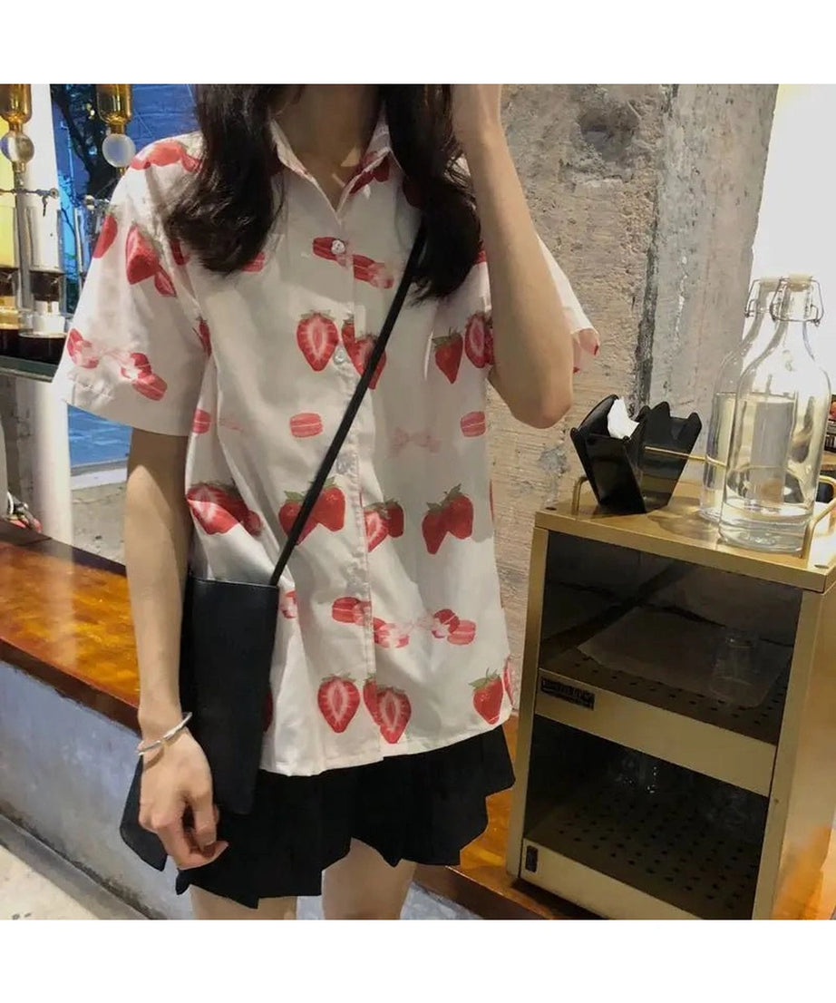 Strawberry Print Casual Shirt - Shirts