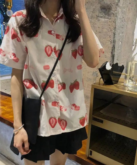 Strawberry Print Casual Shirt - Shirts