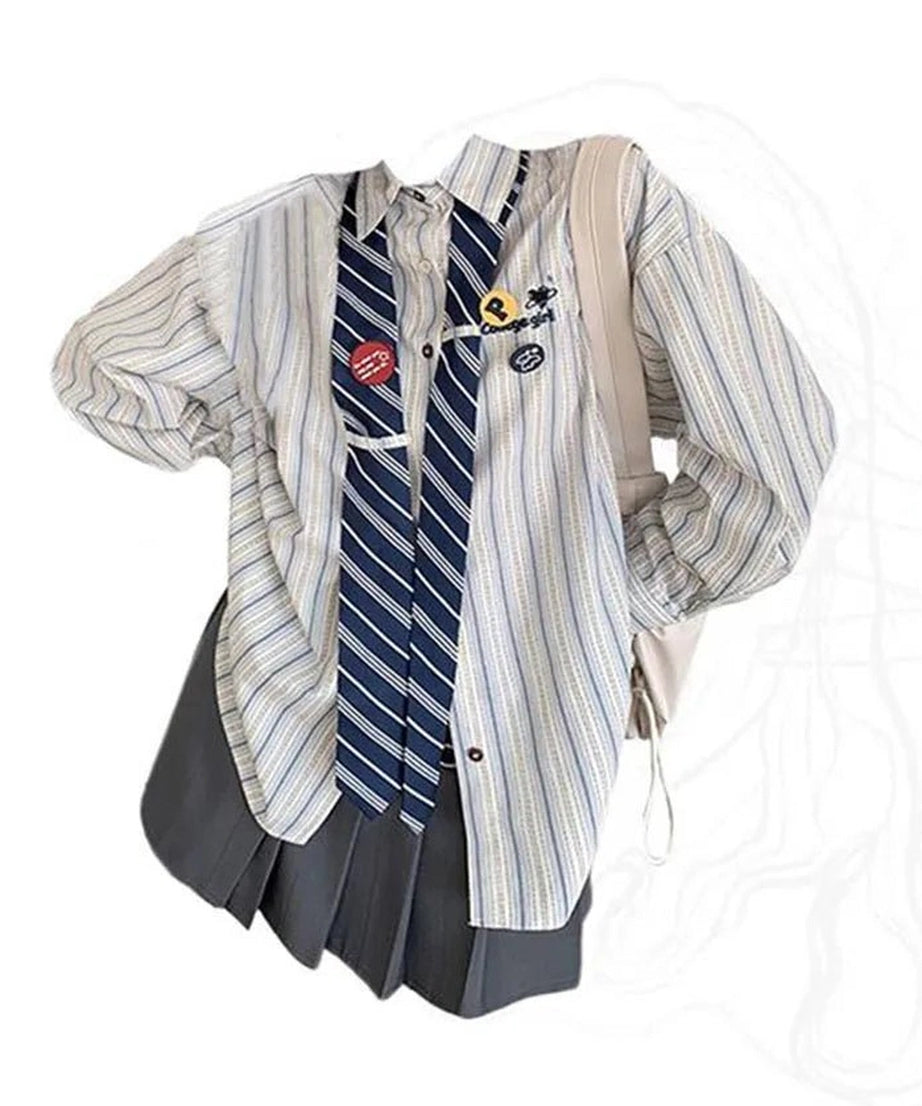 Striped Academia Button - Up Shirt - Outfit Sets