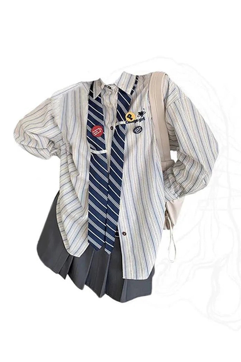 Striped Academia Button - Up Shirt - Outfit Sets