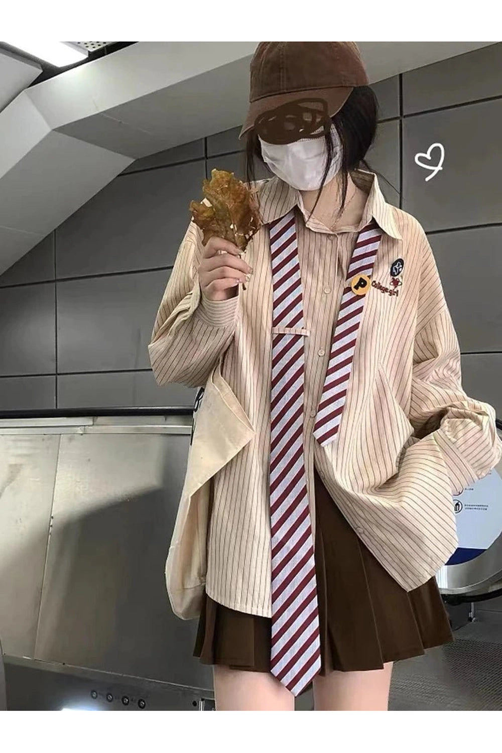 Acubi Striped Button-Up Shirt Khaki Shoptery