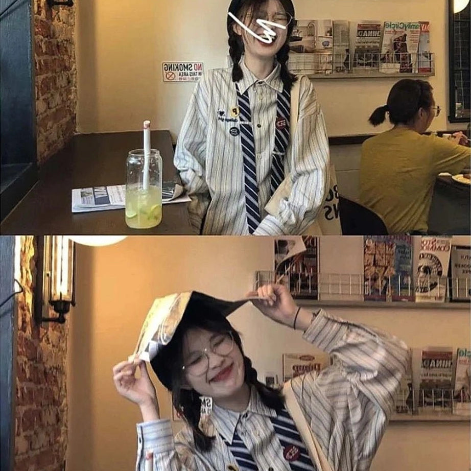 Acubi Striped Button-Up Shirt Shoptery