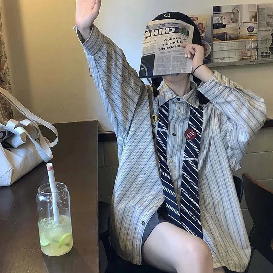 Acubi Striped Button-Up Shirt Shoptery