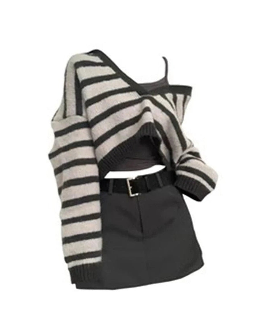 Striped Crop Top Set - Outfit Sets