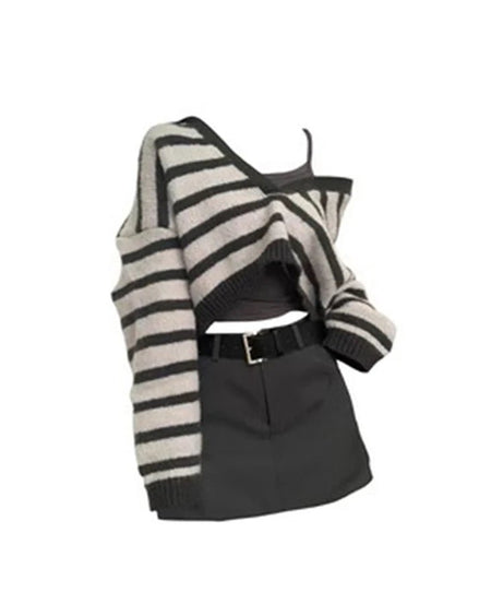 Striped Crop Top Set - Outfit Sets