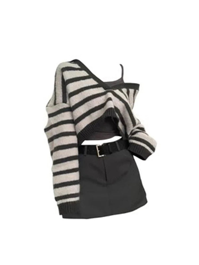 Striped Crop Top Set - Outfit Sets