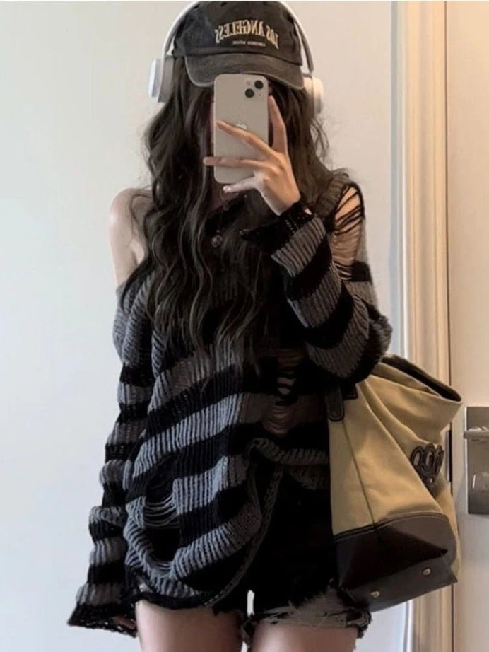 Striped Gothic Sweater - Sweaters