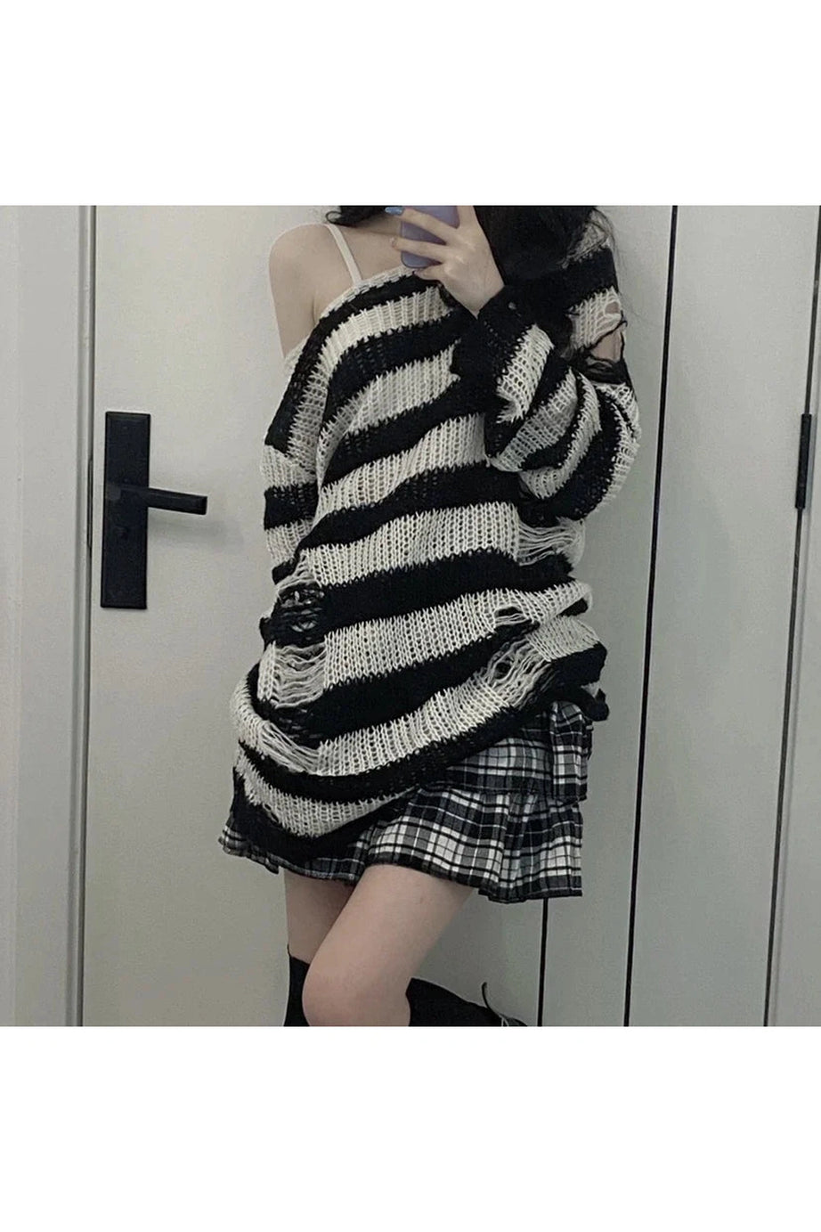 Striped Grunge Distressed Sweater - Sweaters