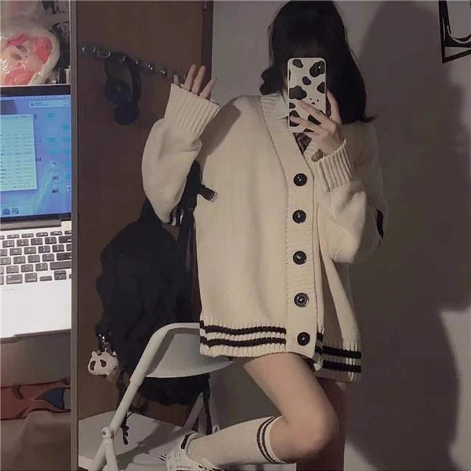 Aesthetic Striped Loose Cardigan Shoptery