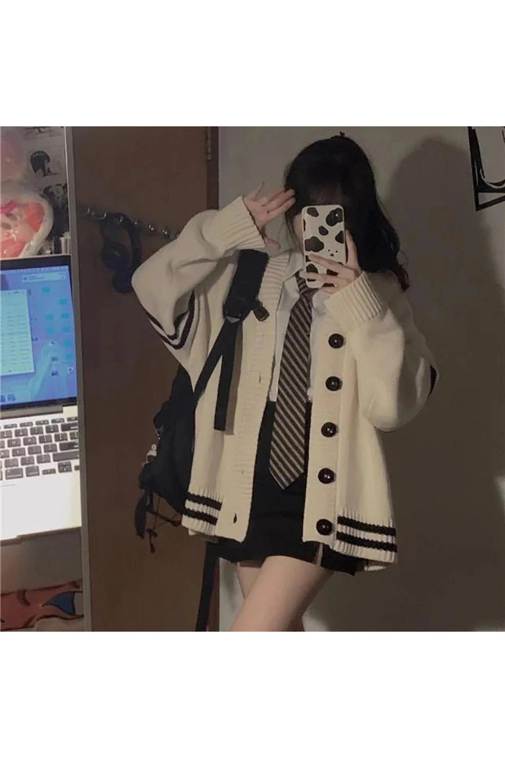 Aesthetic Striped Loose Cardigan Shoptery