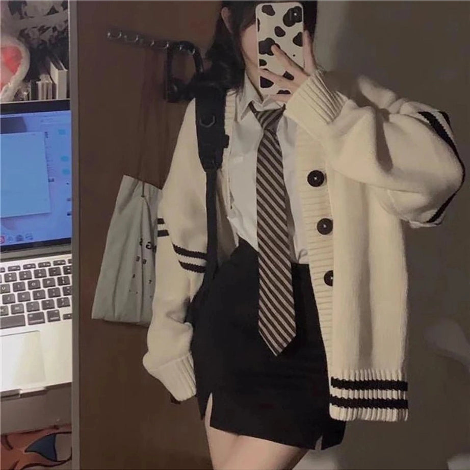 Aesthetic Striped Loose Cardigan Shoptery