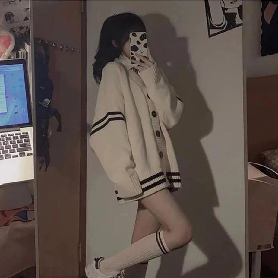 Aesthetic Striped Loose Cardigan Shoptery