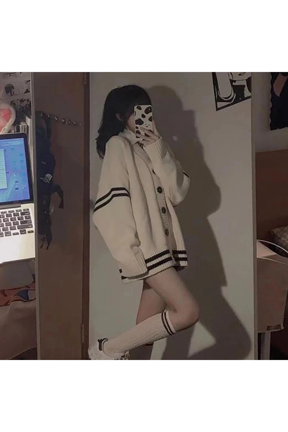 Aesthetic Striped Loose Cardigan Shoptery