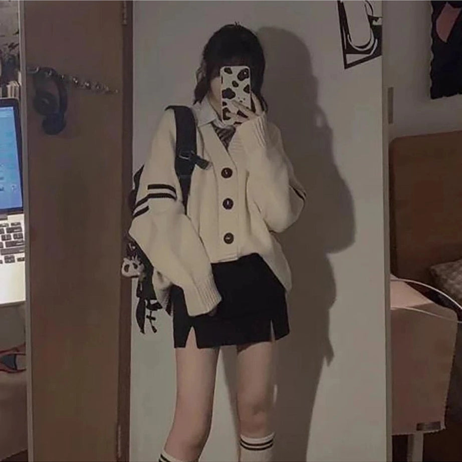 Aesthetic Striped Loose Cardigan Shoptery