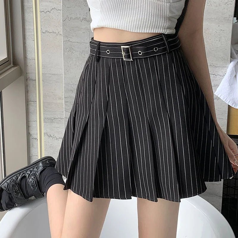 Striped Pleated Mini Skirt -
