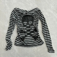Alt Striped Shadow Print Mesh Top black Shoptery