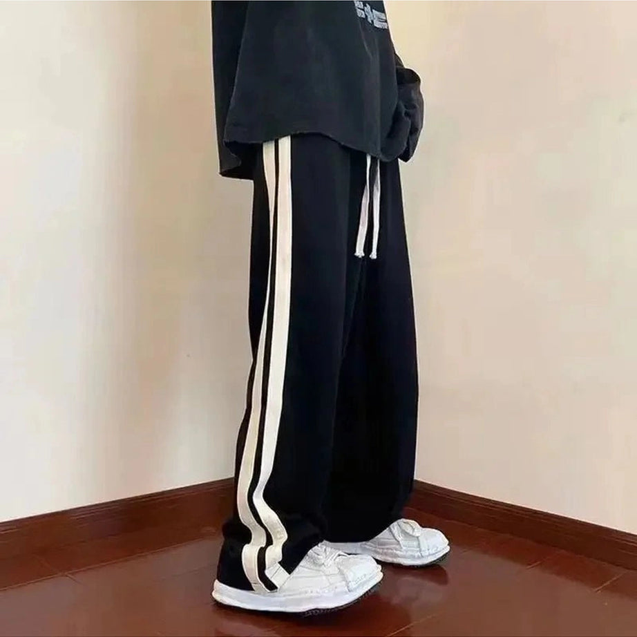 Striped Wide Leg Pocket Pants Black Shoptery