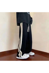 Striped Wide Leg Pocket Pants Black Shoptery