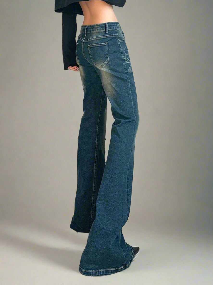 Y2k Retro Studded Midnight Flare Jeans Shoptery