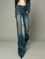 Y2k Retro Studded Midnight Flare Jeans Blue Shoptery
