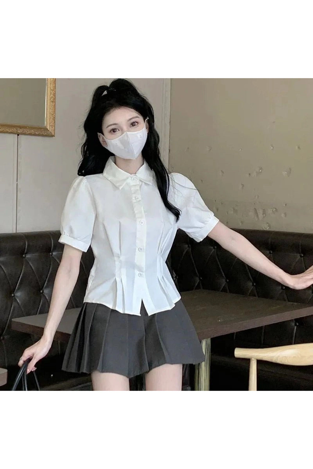 Summer Cropped Turndown Collar Blouse Shoptery