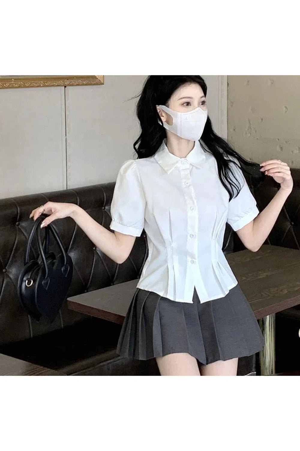 Summer Cropped Turndown Collar Blouse Shoptery