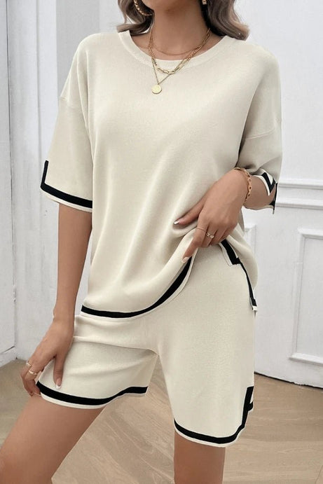 Summer Fashion New Round Neck Style Casual Sweater Set - 