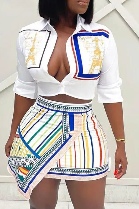 Summer New Multi Element Printed Short Skirt Set - 