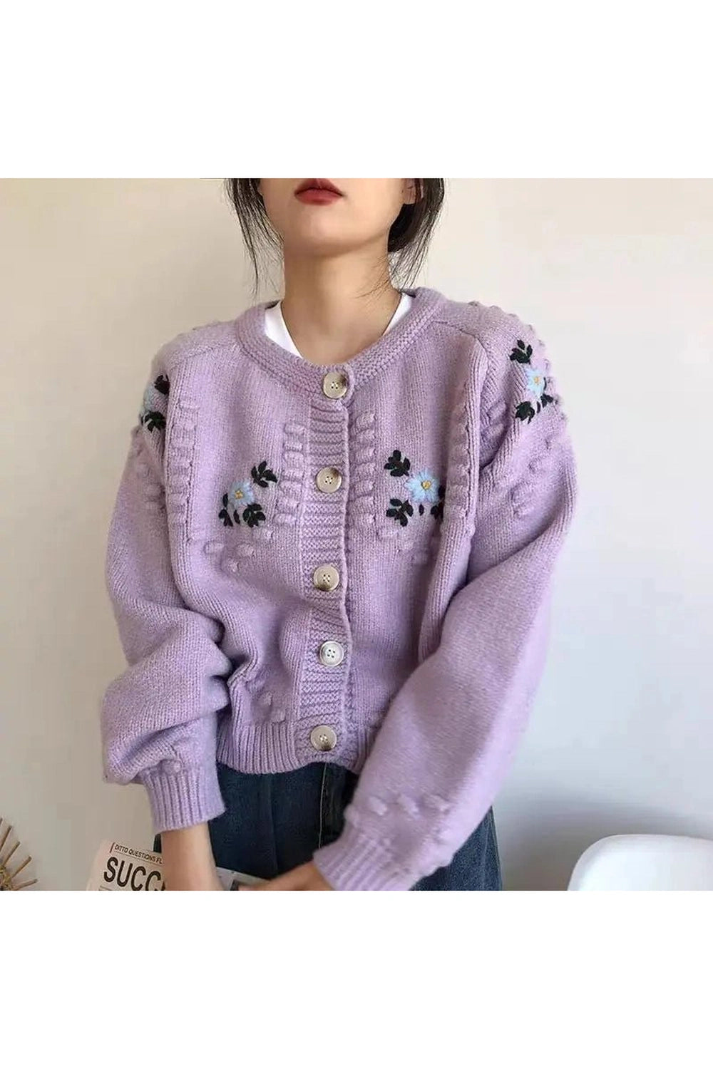 Retro Sunlit Meadow Button-Up Cardigan PURPLE Shoptery