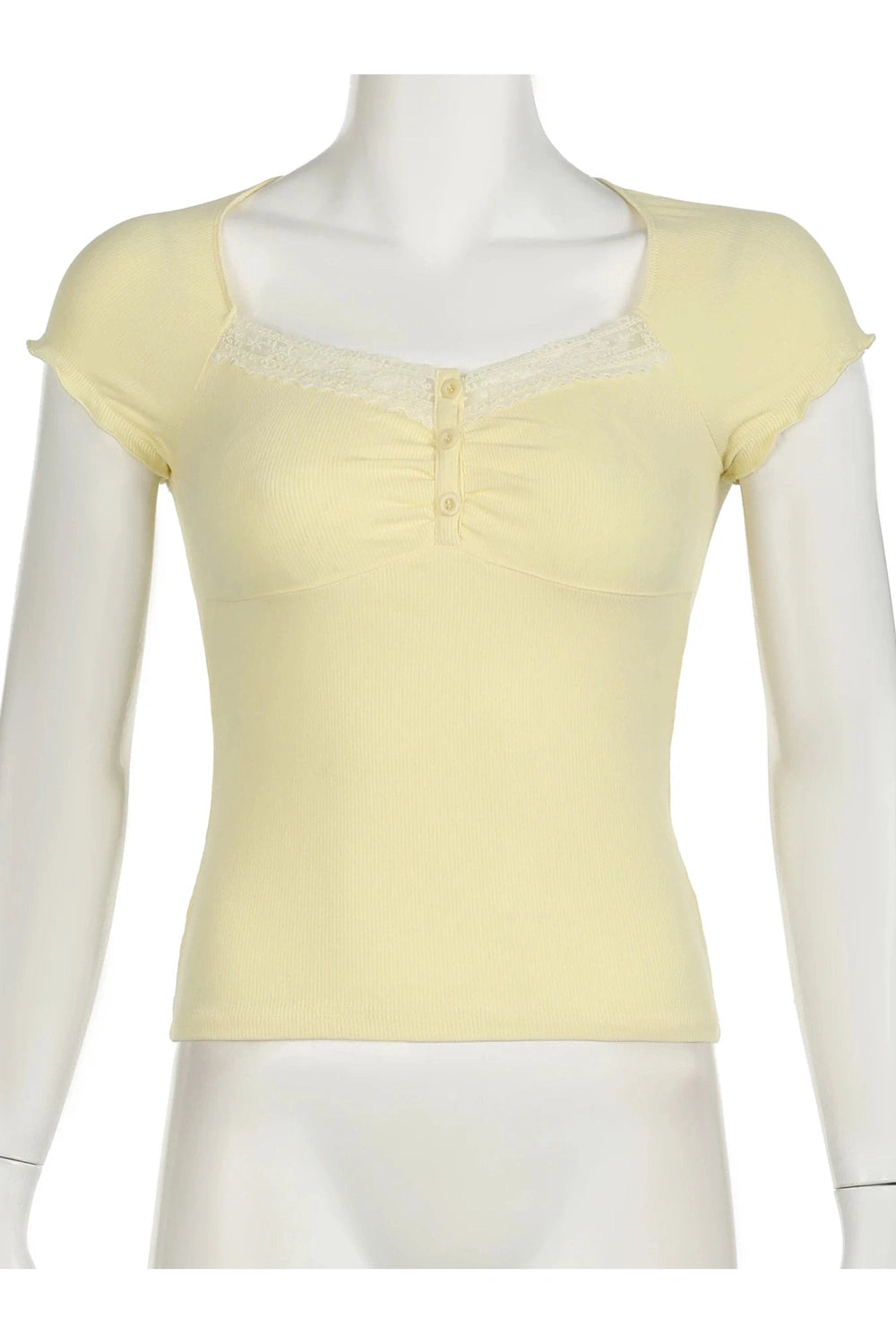 Coquette Sunny Lace-Trimmed Ruched Top Shoptery