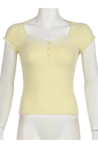 Coquette Sunny Lace-Trimmed Ruched Top Shoptery