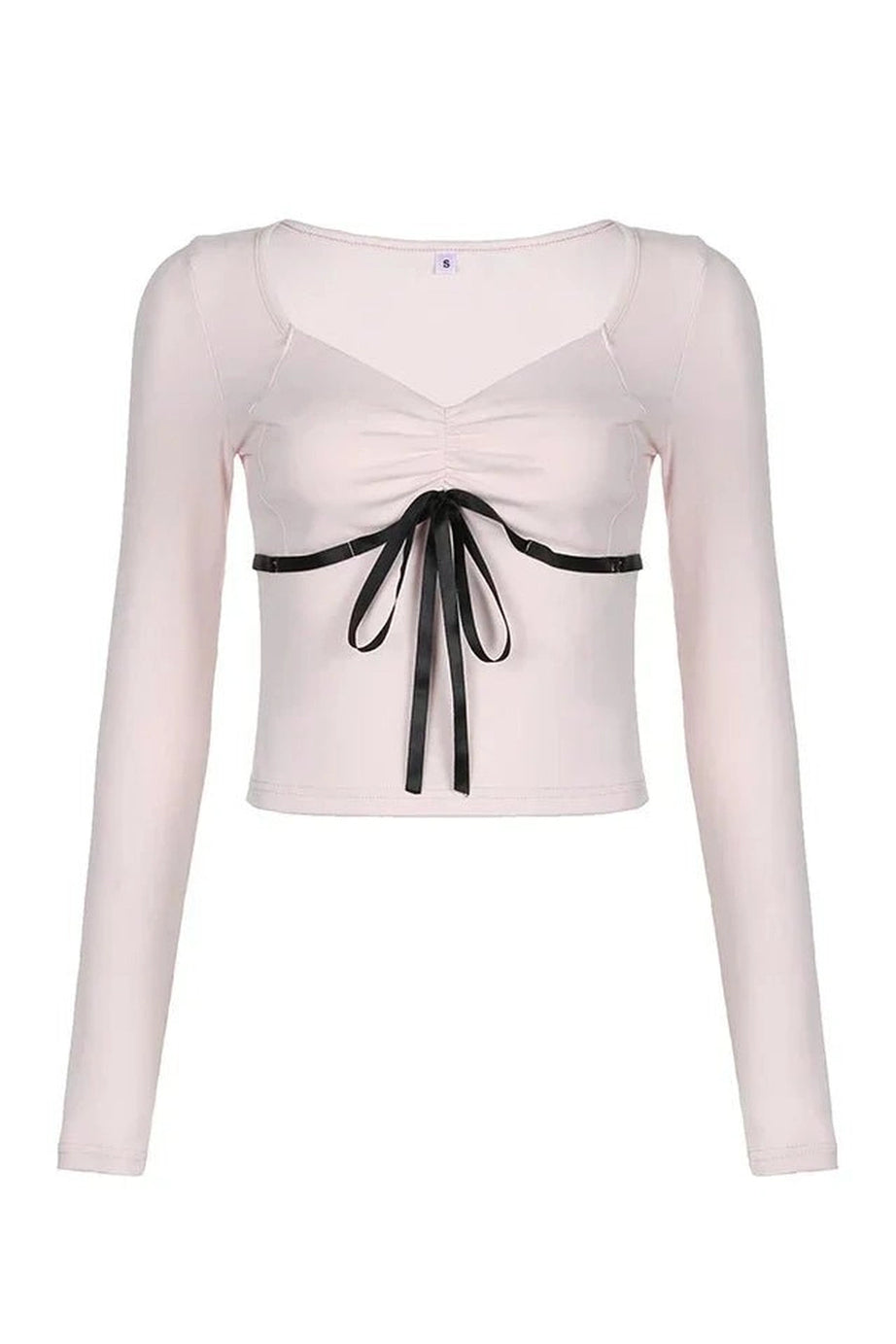 Sweet Contrast Ribbon Crop Top -