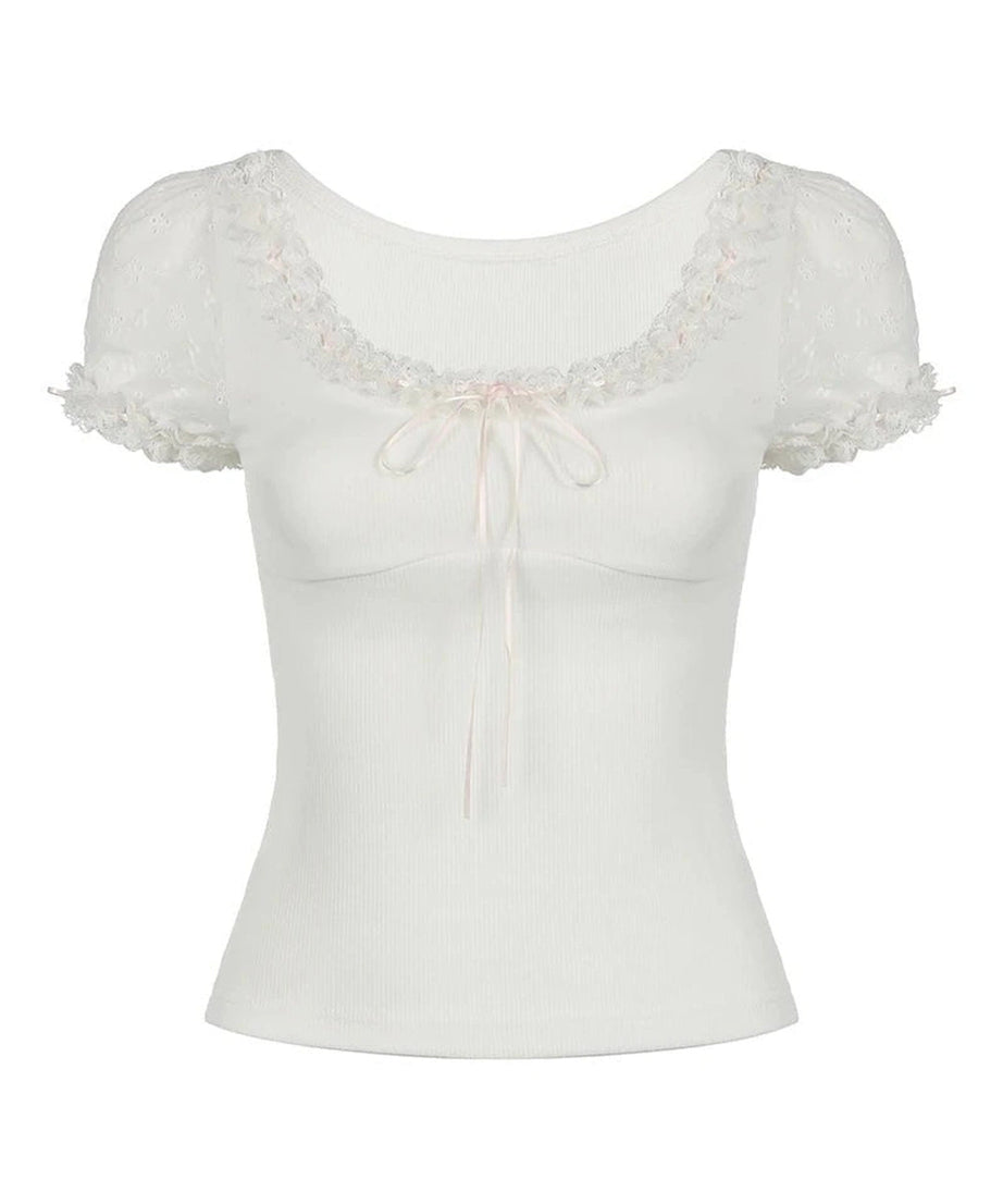 Sweet Lace Bow Top - Crop Tops