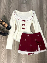 Sweetheart Ribbon Alt Lace Long Sleeve Outfit Set 2-piece set Shoptery