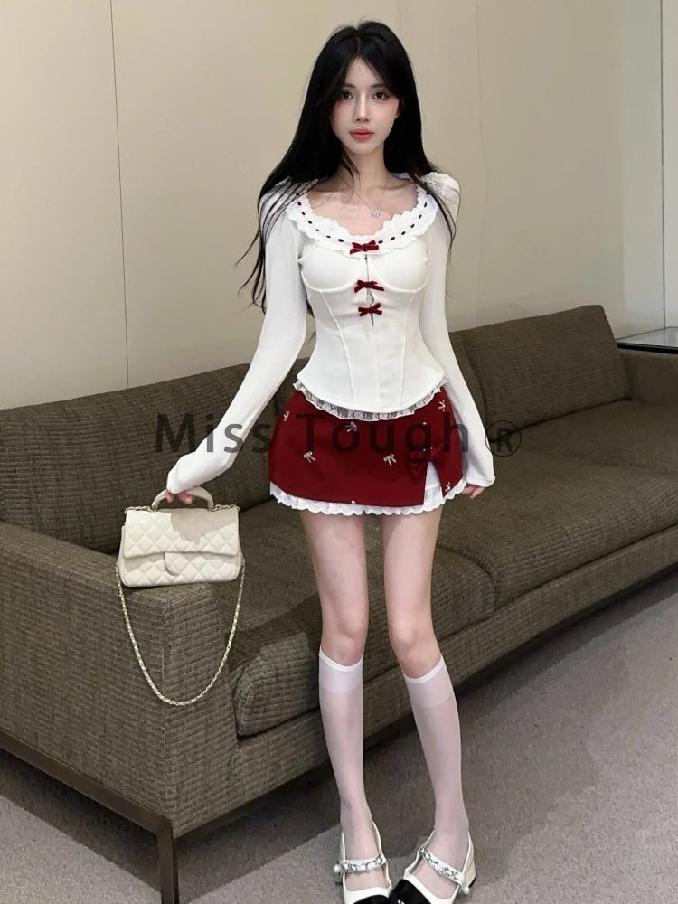 Sweetheart Ribbon Alt Lace Long Sleeve Outfit Set Shoptery