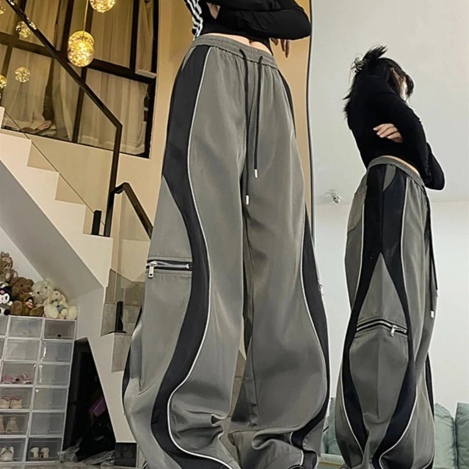 Y2k Techwear Contrast Wide-Leg Pants Shoptery