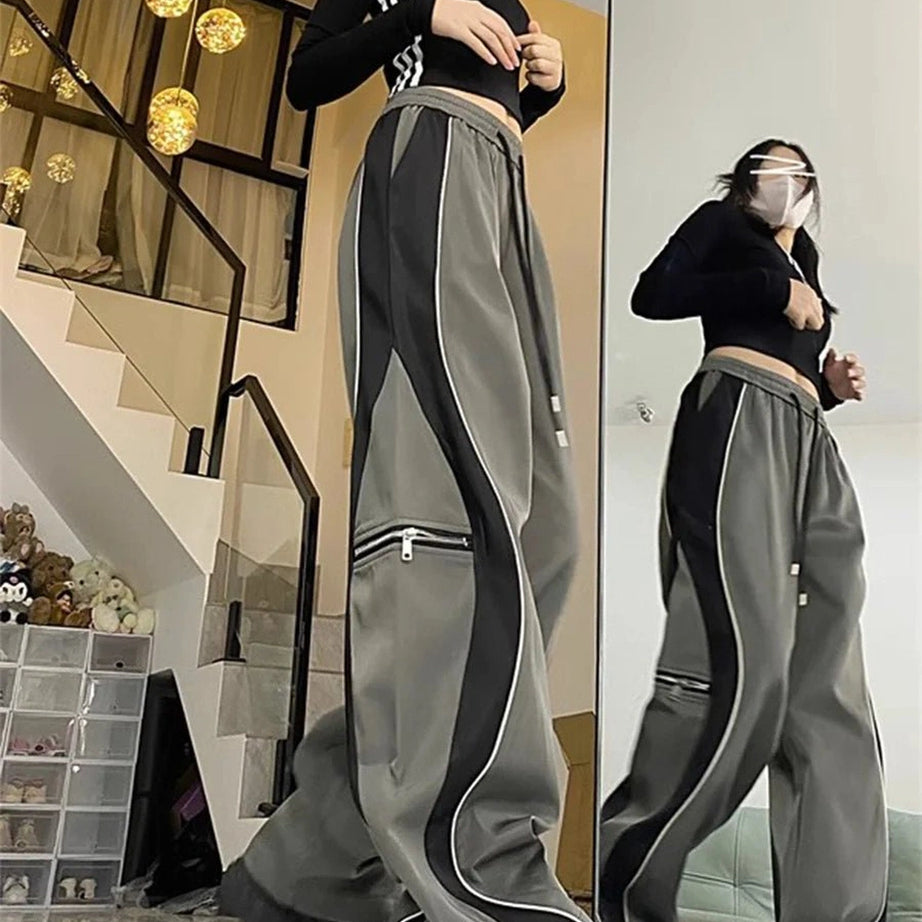 Y2k Techwear Contrast Wide-Leg Pants Shoptery
