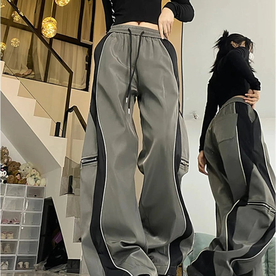 Y2k Techwear Contrast Wide-Leg Pants Shoptery
