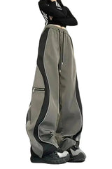 Y2k Techwear Contrast Wide-Leg Pants Green Shoptery