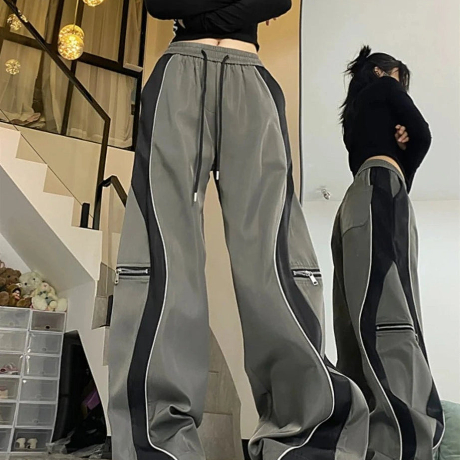 Y2k Techwear Contrast Wide-Leg Pants Shoptery