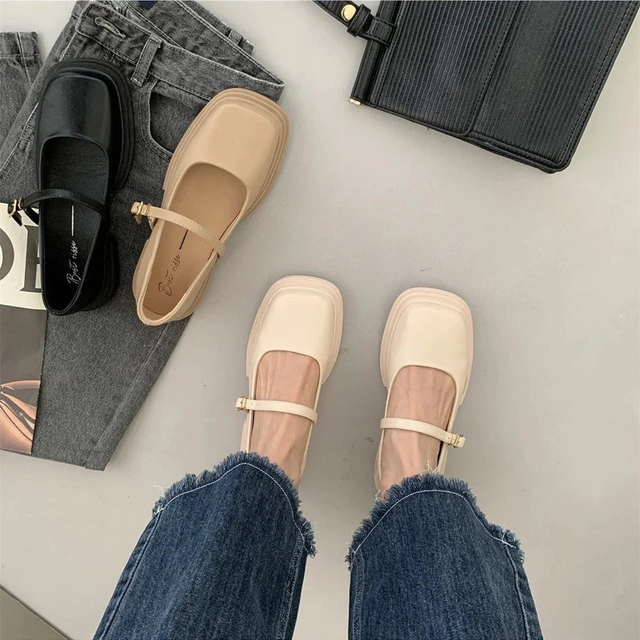 Aesthetic Thick Heels Mary Jane Shoes Shoptery