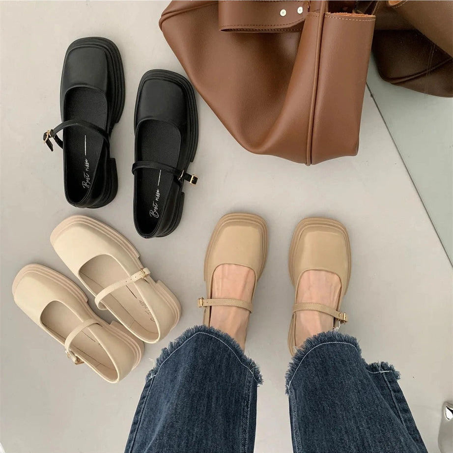 Aesthetic Thick Heels Mary Jane Shoes Shoptery