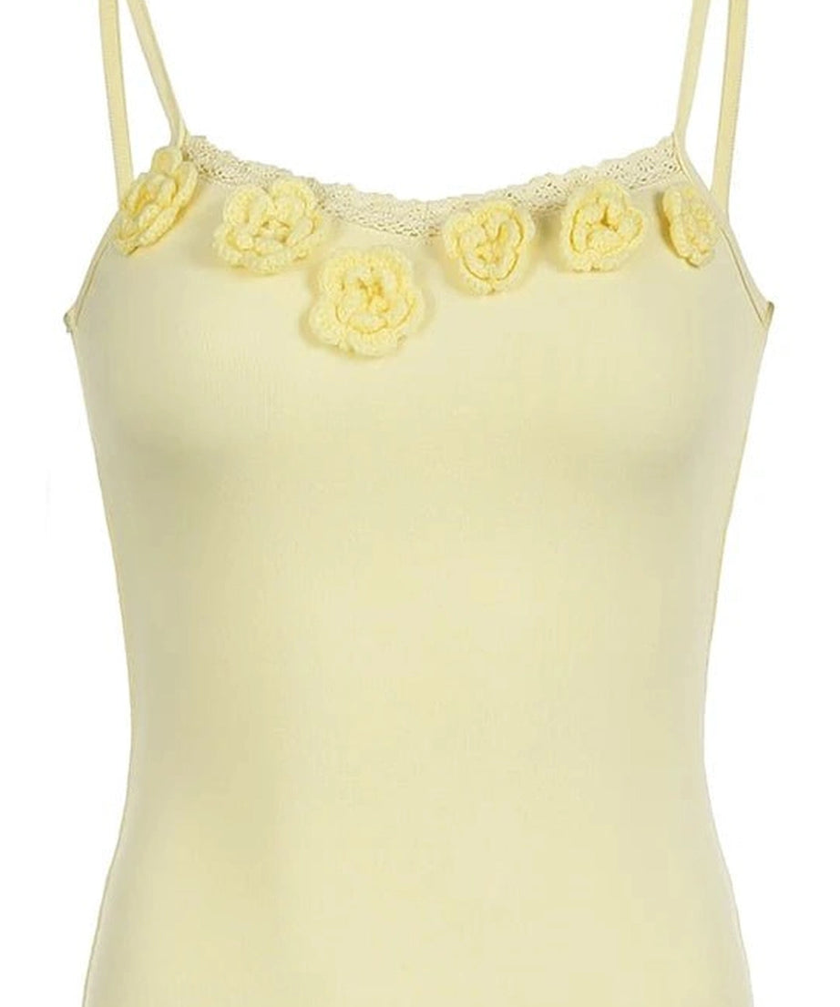 Tie-Flower Lace Cami Top - Crop Tops